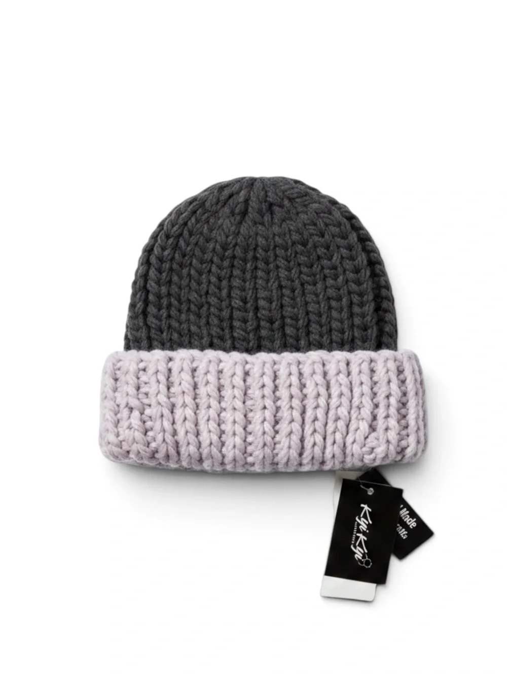 NWT Kyi Kyi Women’s Two-Tone Chunky Knit Hand Knit Beanie Winter Warm Gift Soft